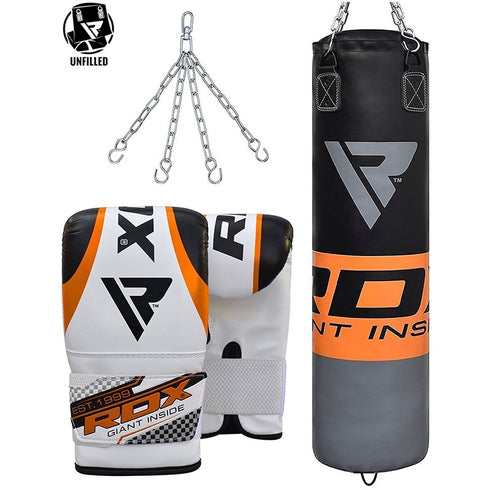 RDX 12O UNFILLED ORANGE PUNCHING BAG & MITTS-1